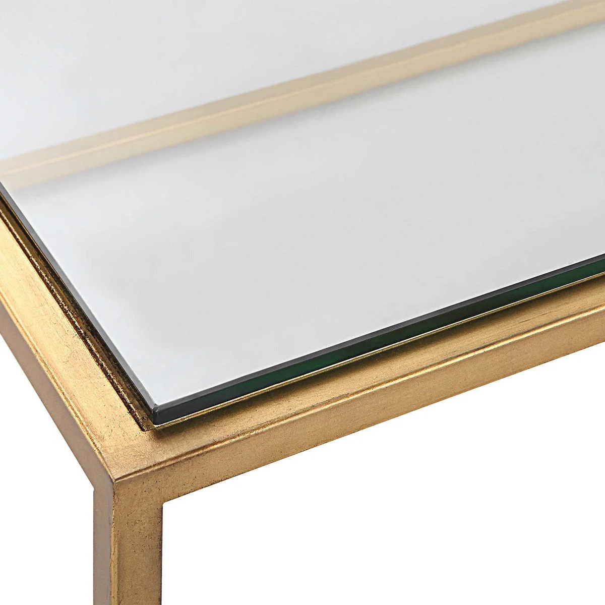 Uttermost Bravura Glass Top Brushed Gold Leaf Iron Base Coffee Table - Image 5