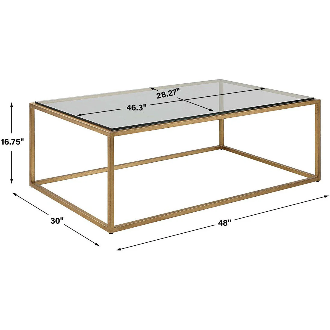 Uttermost Bravura Glass Top Brushed Gold Leaf Iron Base Coffee Table - Image 6