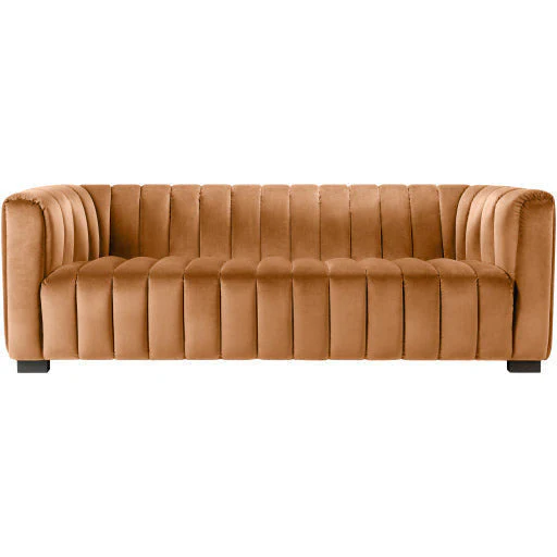 Surya Brionne Modern Cognac Brown Velvet Channeled Sofa - Image 2