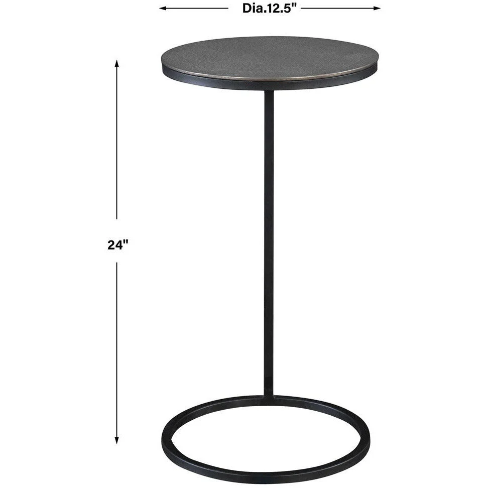 Uttermost Brunei Antiqued Nickel Top With Aged Black Iron Base Modern Round Accent Table - Image 6