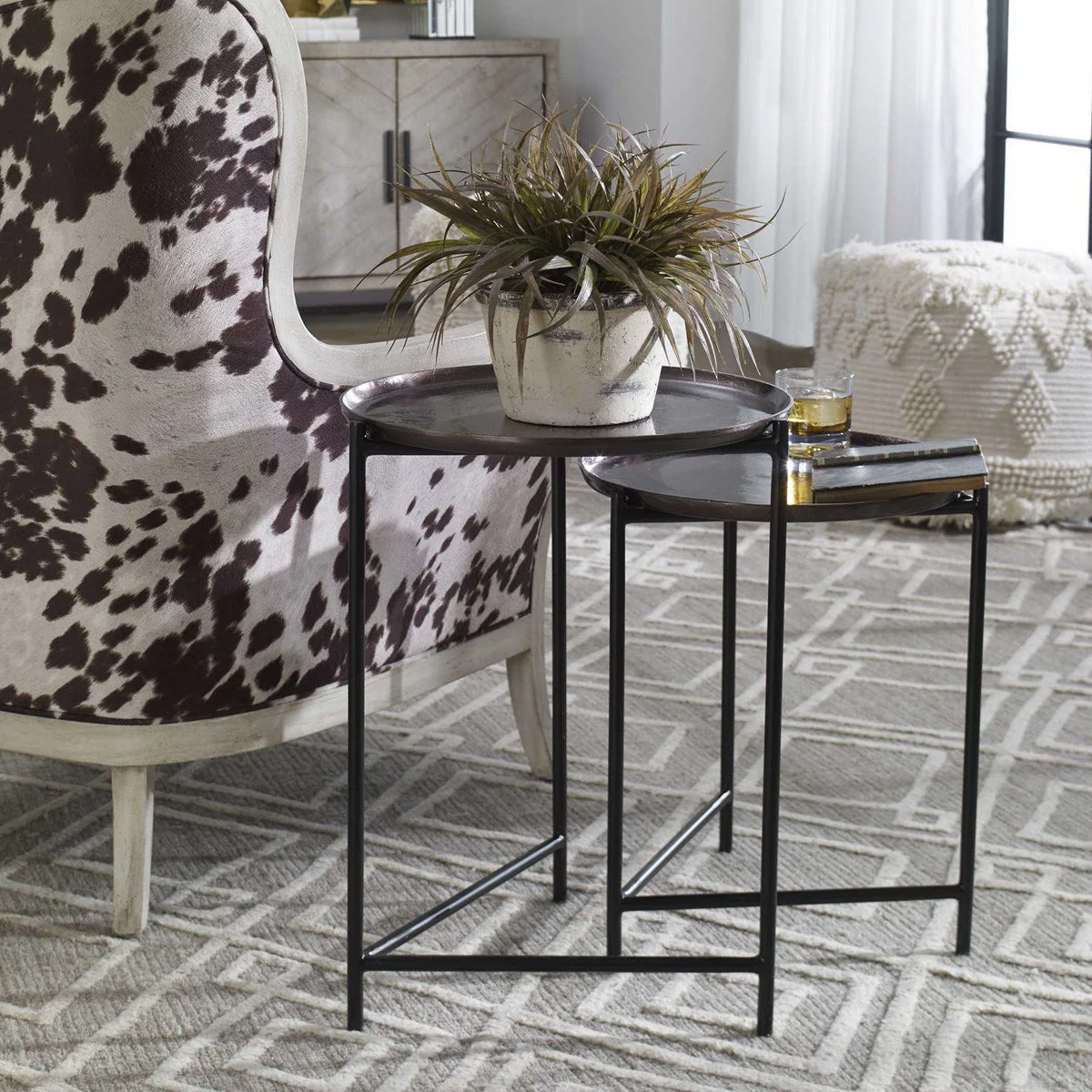 Uttermost Burnett Black And Dark Nickel Set of 2 Nesting Tables - Image 2