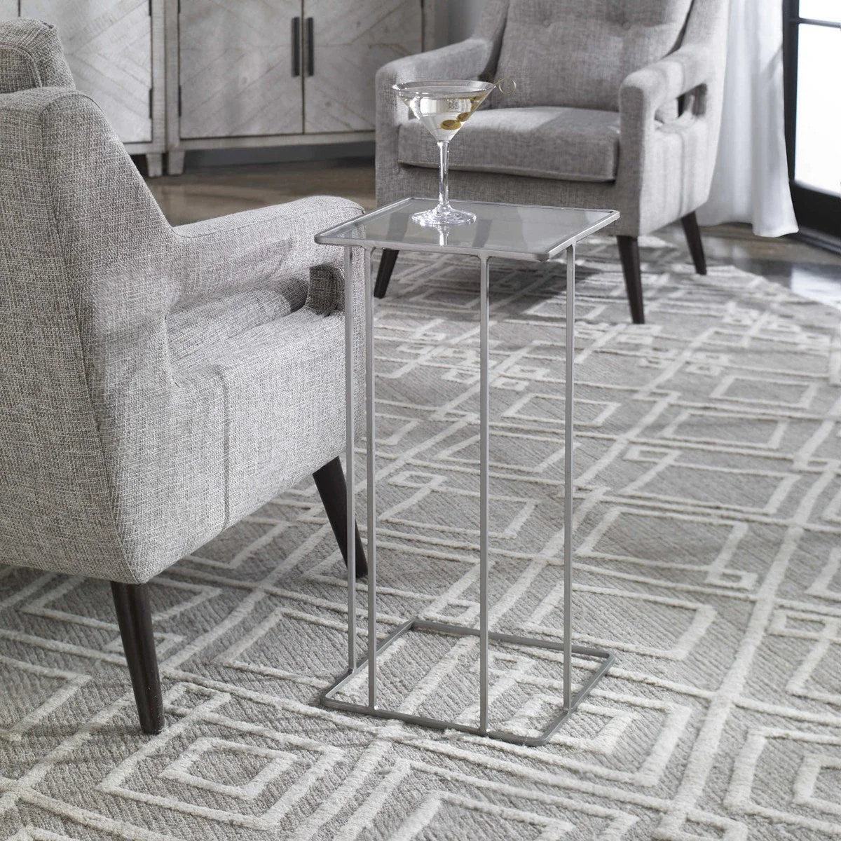 Uttermost Cadmus Glass Top With Soft Pewter Iron Modern Accent Table