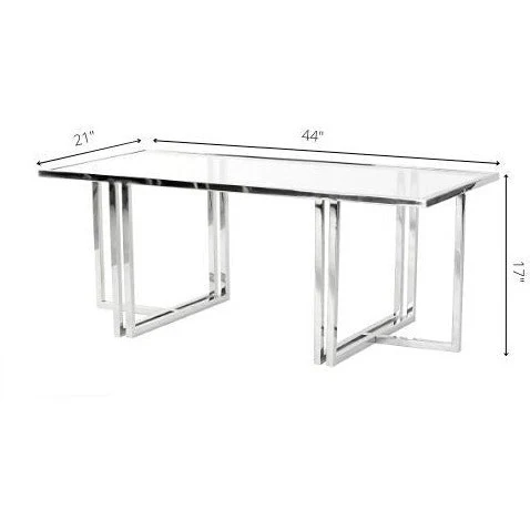 Surya Canberra Modern Glass Top With Metallic Silver Stainless Steel Base Coffee Table CNB-001 - Image 2