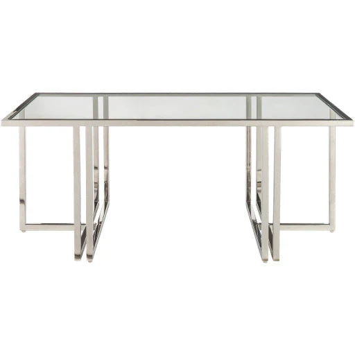 Surya Canberra Modern Glass Top With Metallic Silver Stainless Steel Base Coffee Table CNB-001 - Image 4