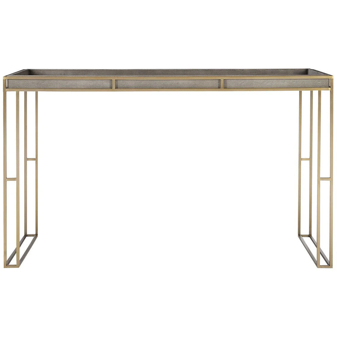Uttermost Cardew Charcoal Gray Faux Shagreen With Brushed Brass Base Modern Console Table - Image 2