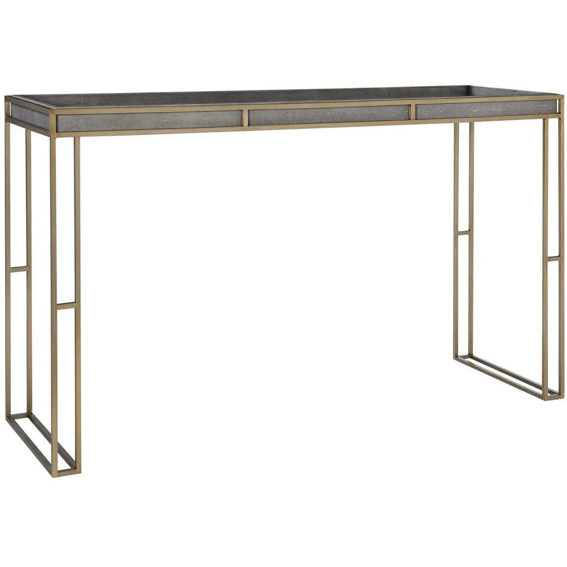 Uttermost Cardew Charcoal Gray Faux Shagreen With Brushed Brass Base Modern Console Table - Image 4