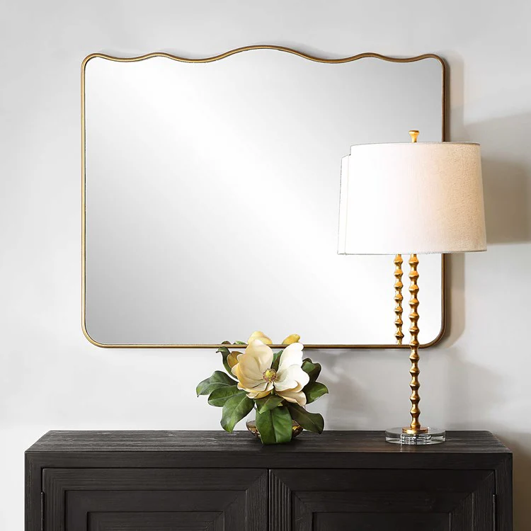 Casa Bella Living Antique Gold Wavy Top Round Edges Mirror