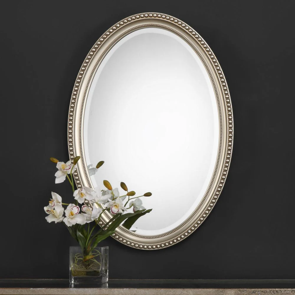 Casa Bella Living Oval Beaded Silver Finish Mirror - Image 3