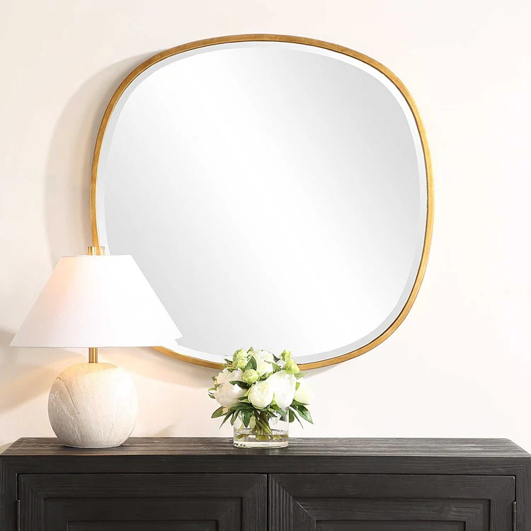 Casa Bella Living Modern Classic Round Gold Leaf Finished Mirror
