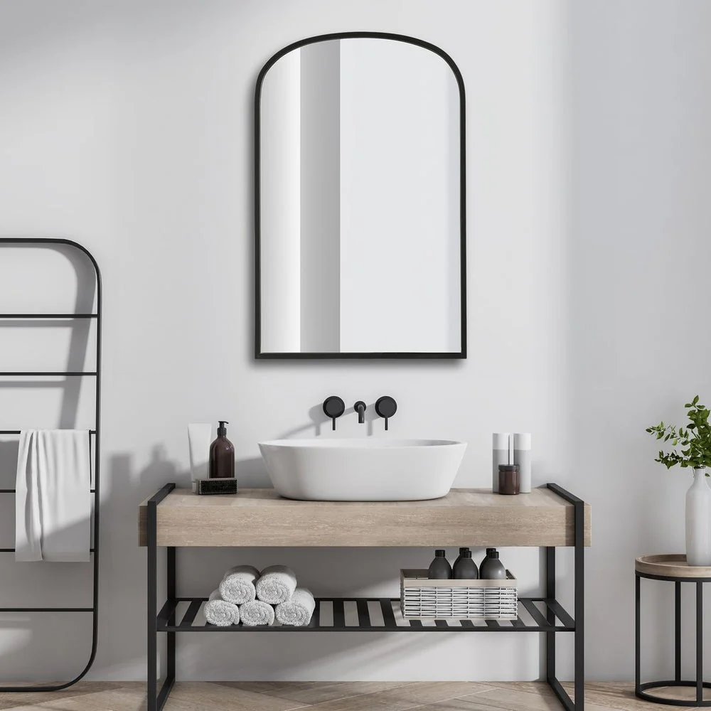 Casa Bella Living Arched Top Matte Black Framed Mirror