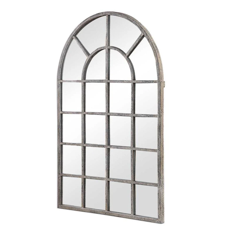 Casa Bella Living Rustic Gray Arched Windowpane Mirror - Image 7