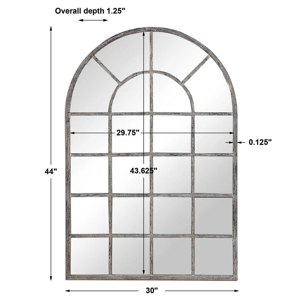 Casa Bella Living Rustic Gray Arched Windowpane Mirror - Image 8