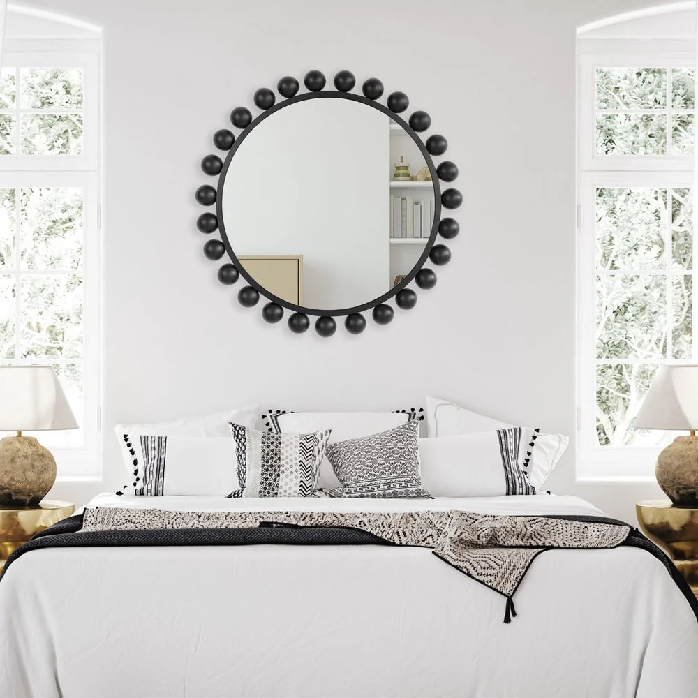 Casa Bella Living Round Metal Dome Shaped Ornaments Framed Round Mirror - Image 2