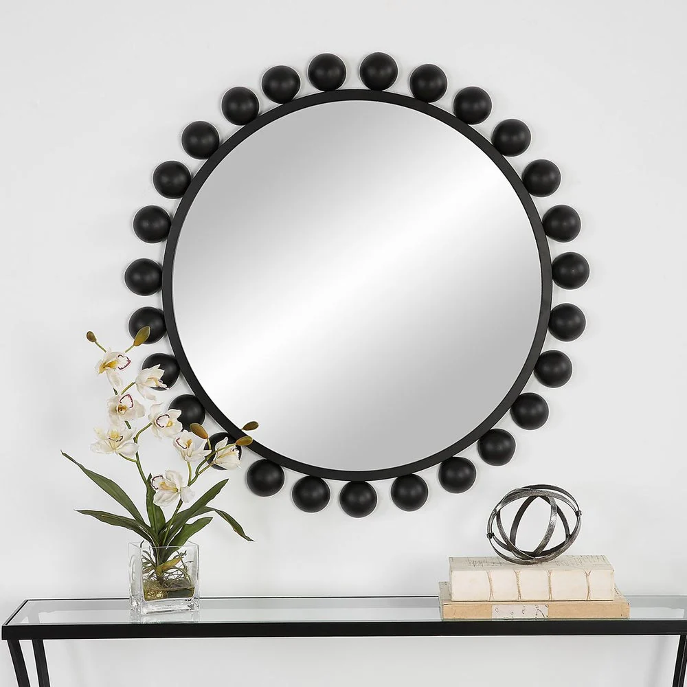 Casa Bella Living Round Metal Dome Shaped Ornaments Framed Round Mirror - Image 3