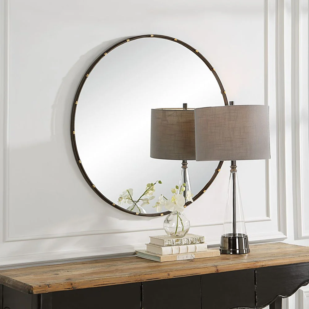 Casa Bella Living Dark Rich Bronze With Small Antique Gold Rings Framed Mirror - Image 2