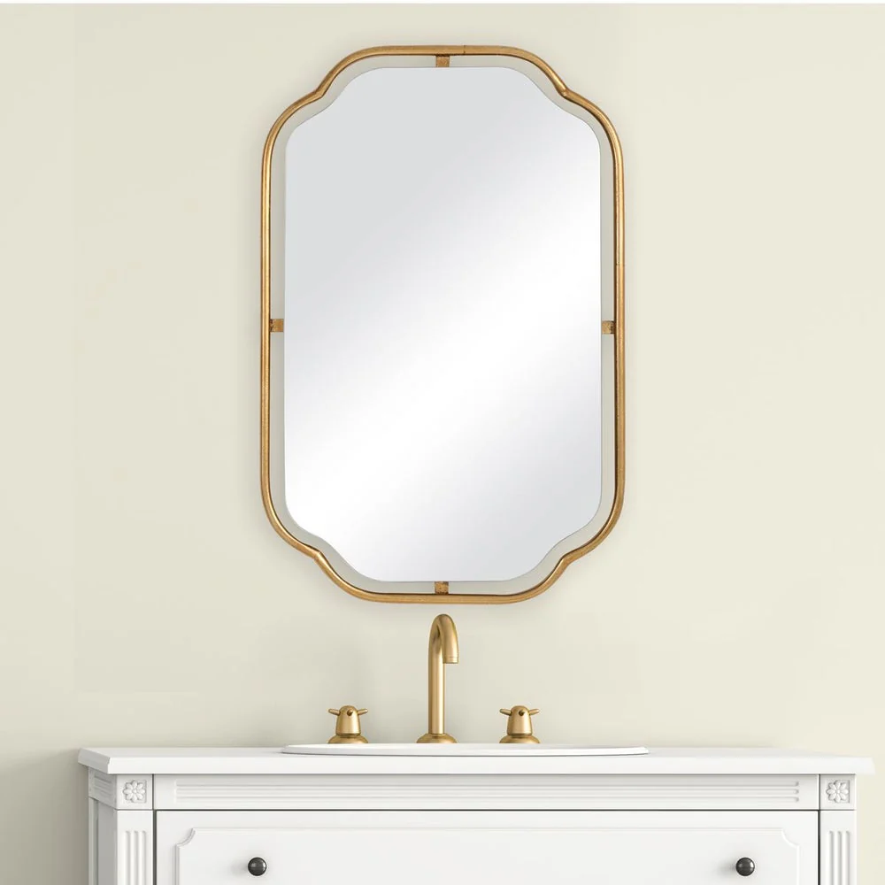 Casa Bella Living Antiqued Gold Leaf Concaved Corners Mirror