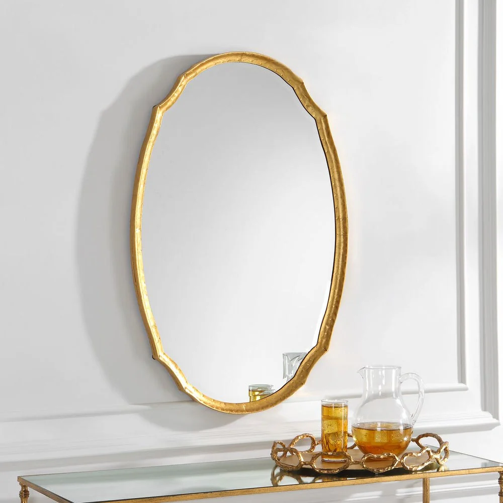 Casa Bella Living Oval Concave Antique Gold Leaf Mirror - Image 2