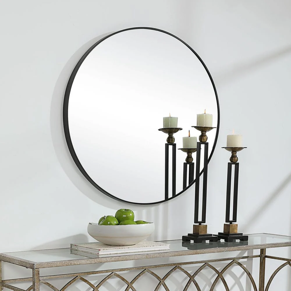 Casa Bella Living Satin Black 34” Round Mirror - Image 2