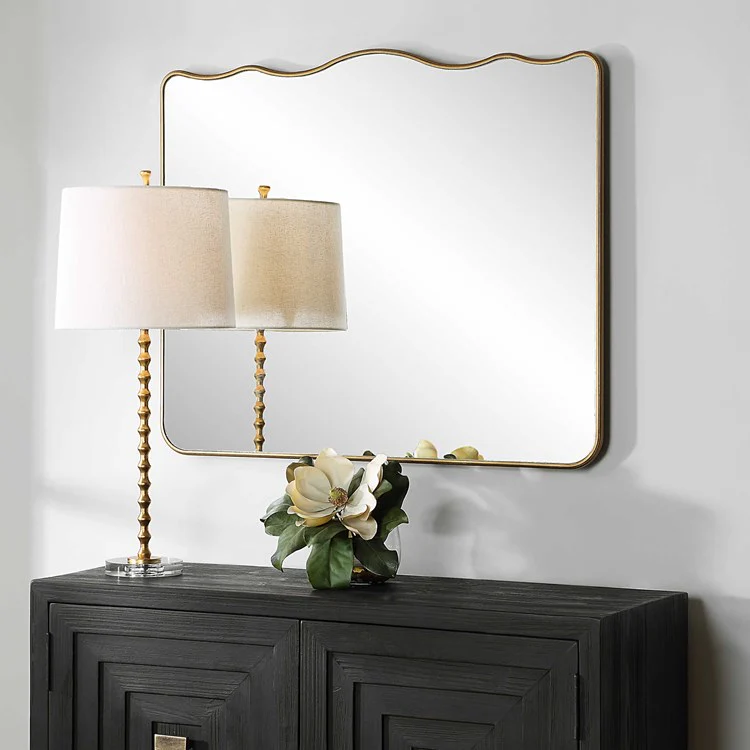 Casa Bella Living Antique Gold Wavy Top Round Edges Mirror - Image 2