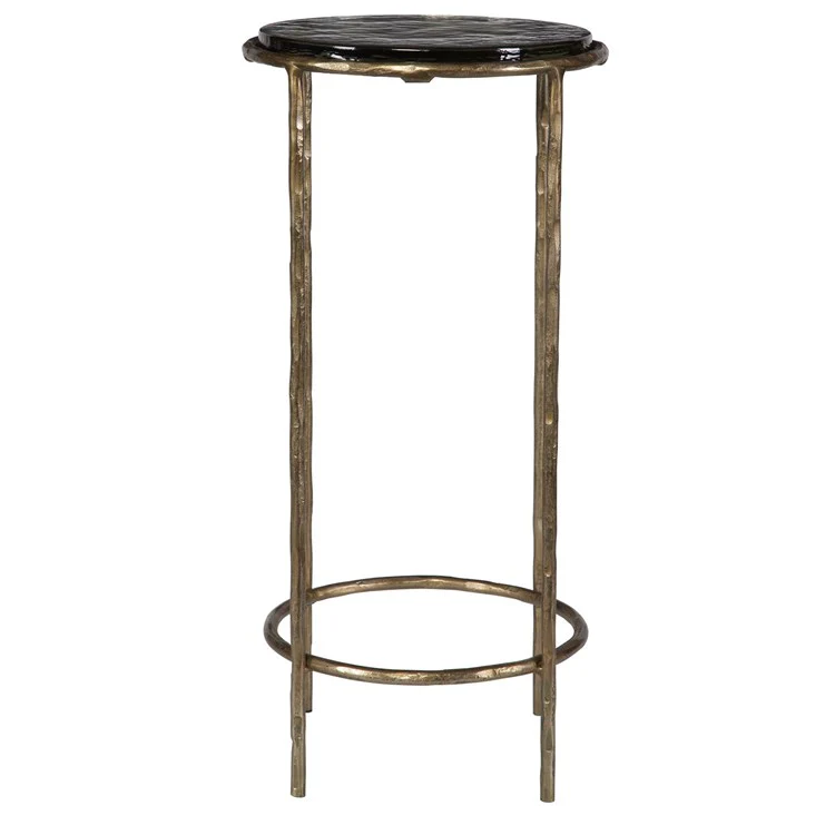 Casa Bella Living Recycled Glass Antique Gold Iron Accent Table - Image 3