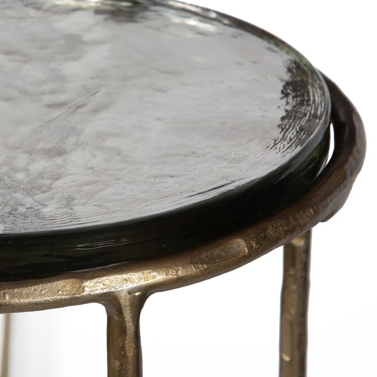 Casa Bella Living Recycled Glass Antique Gold Iron Accent Table - Image 4