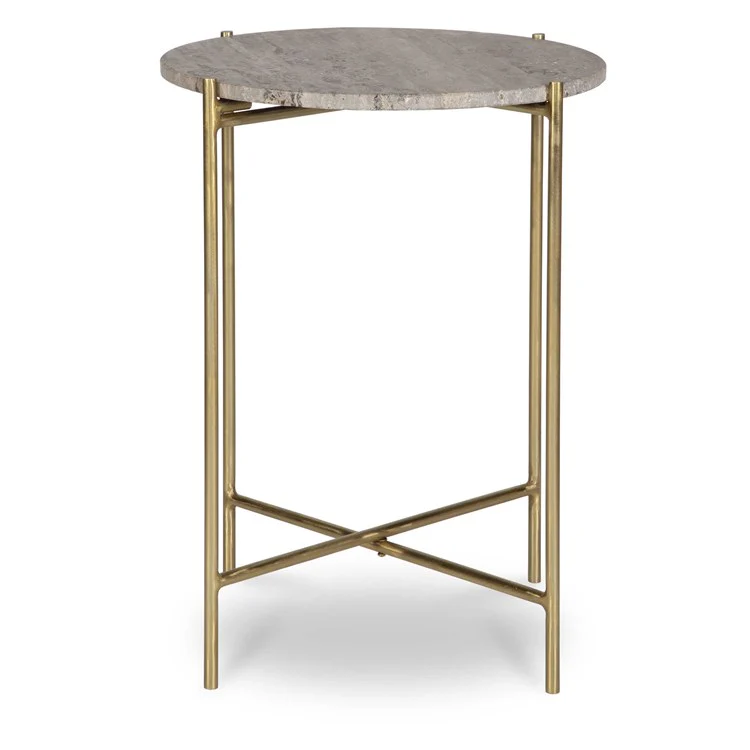 Casa Bella Living Dark Travertine top With Gold Iron Frame Accent Table - Image 2