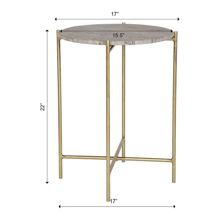 Casa Bella Living Dark Travertine top With Gold Iron Frame Accent Table - Image 5