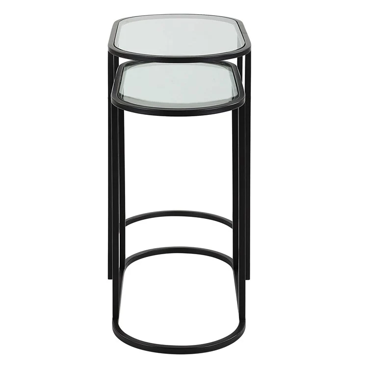 Casa Bella Living Set of 2 finished in Matte Black Topped In Clear Glass Nesting Tables - Image 5