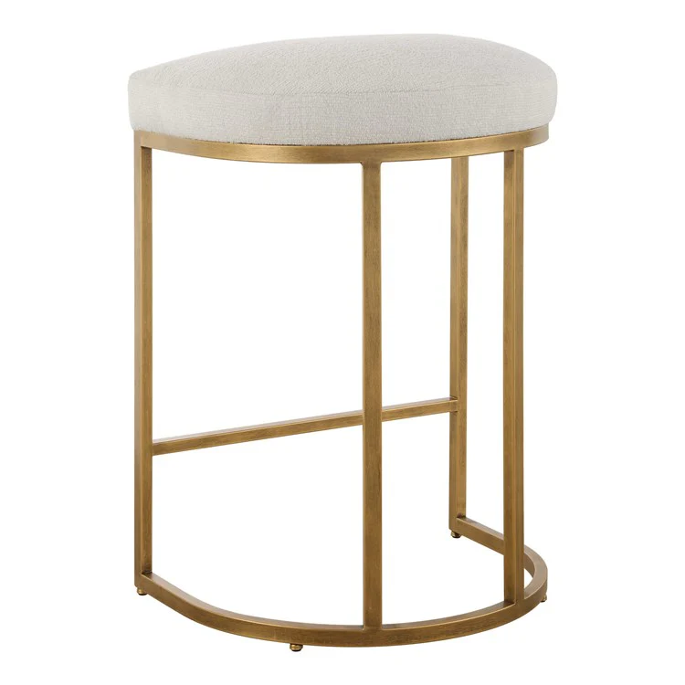 Casa Bella Living Light Cream Cushion Iron Brushed Brass High Counter Stool - Image 3