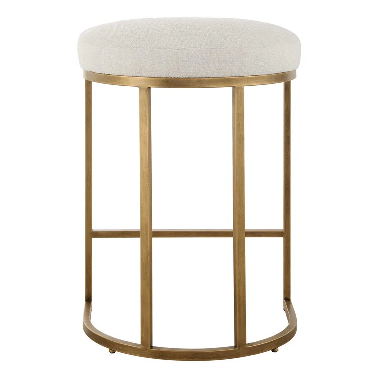 Casa Bella Living Light Cream Cushion Iron Brushed Brass High Counter Stool - Image 4