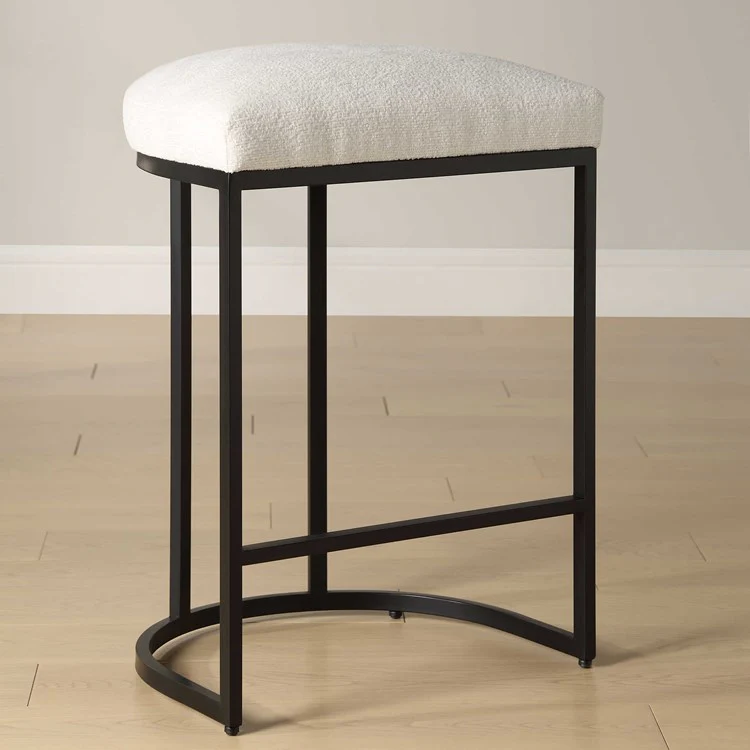 Casa Bella Living Matte Black Finish With Light Cream Fabric High Counter Stool