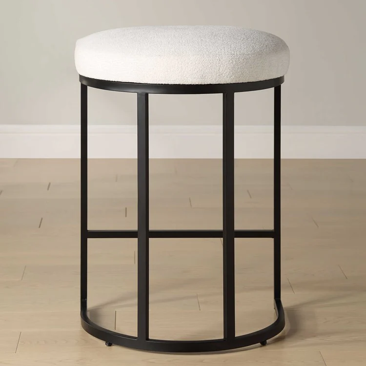 Casa Bella Living Matte Black Finish With Light Cream Fabric High Counter Stool - Image 3