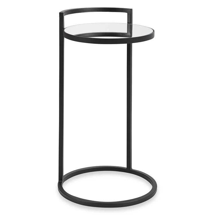 Casa Bella Living Iron Matte Black Mirrored Top Accent Table - Image 2