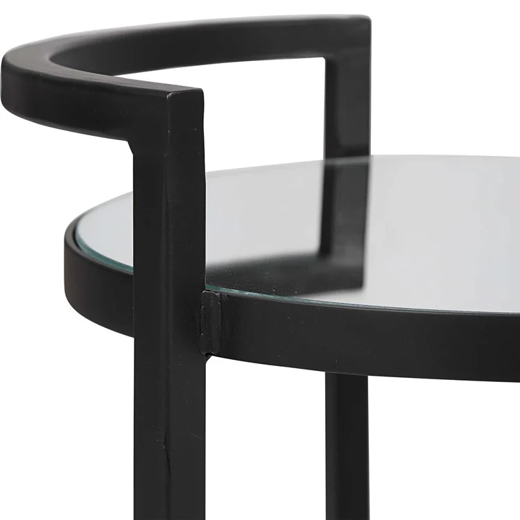 Casa Bella Living Iron Matte Black Mirrored Top Accent Table - Image 4