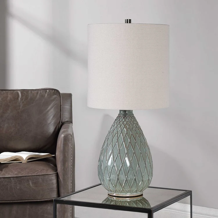 Casa Bella Living Rust Aqua Color Fire Glazed Ceramic Lamp - Image 2