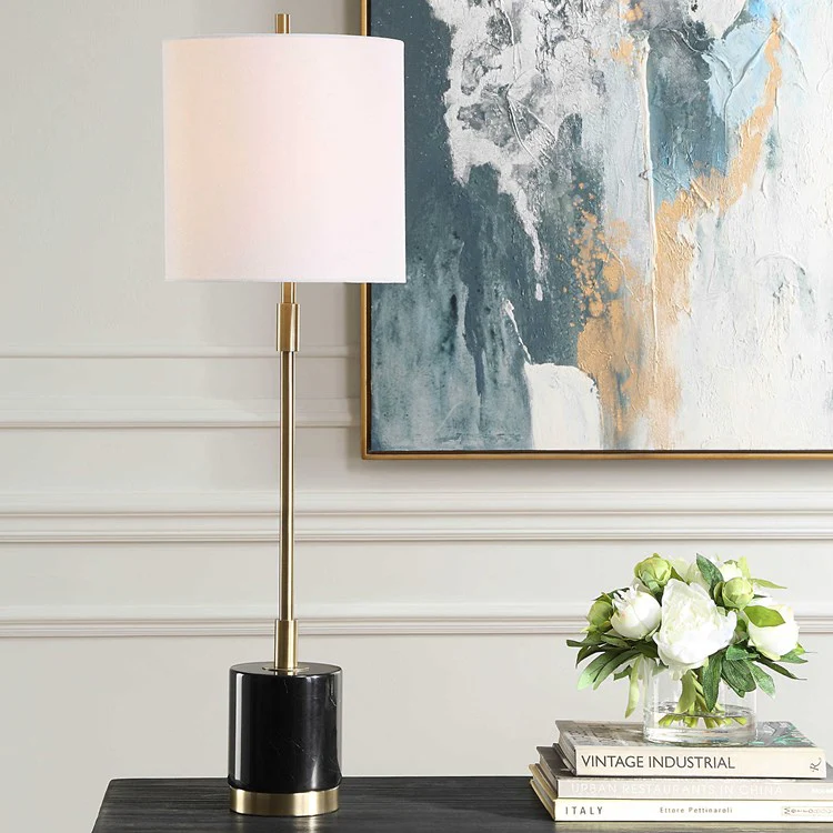 Casa Bella Living Black Marble Base Metal Buffet Lamp