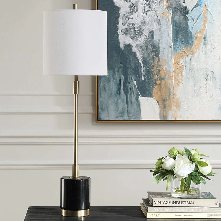 Casa Bella Living Black Marble Base Metal Buffet Lamp - Image 2