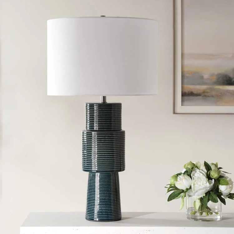 Casa Bella Living Teal Ceramic Table Lamp - Image 2