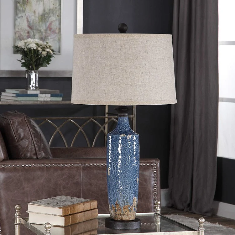 Casa Bella Living Blue Texture Ceramic Base Dark Khaki Accents Lamp - Image 2