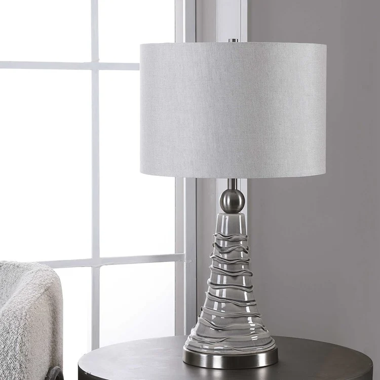 Casa Bella Living Gray Wavy Lines Ceramic Table Lamp - Image 2
