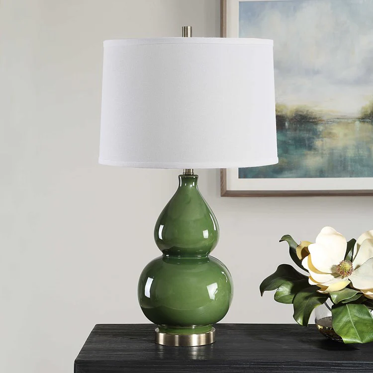 Casa Bella Living Dark Green Glazed Ceramic Lamp - Image 2