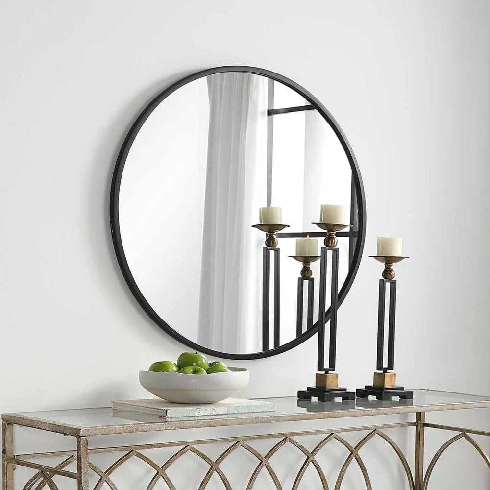 Casa Bella Living Modern Matte Black Round Mirror - Image 2