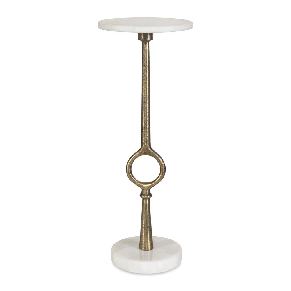 Casa Bella Living Antique Brass Base With Agaria White Marble Top Accent Table - Image 2
