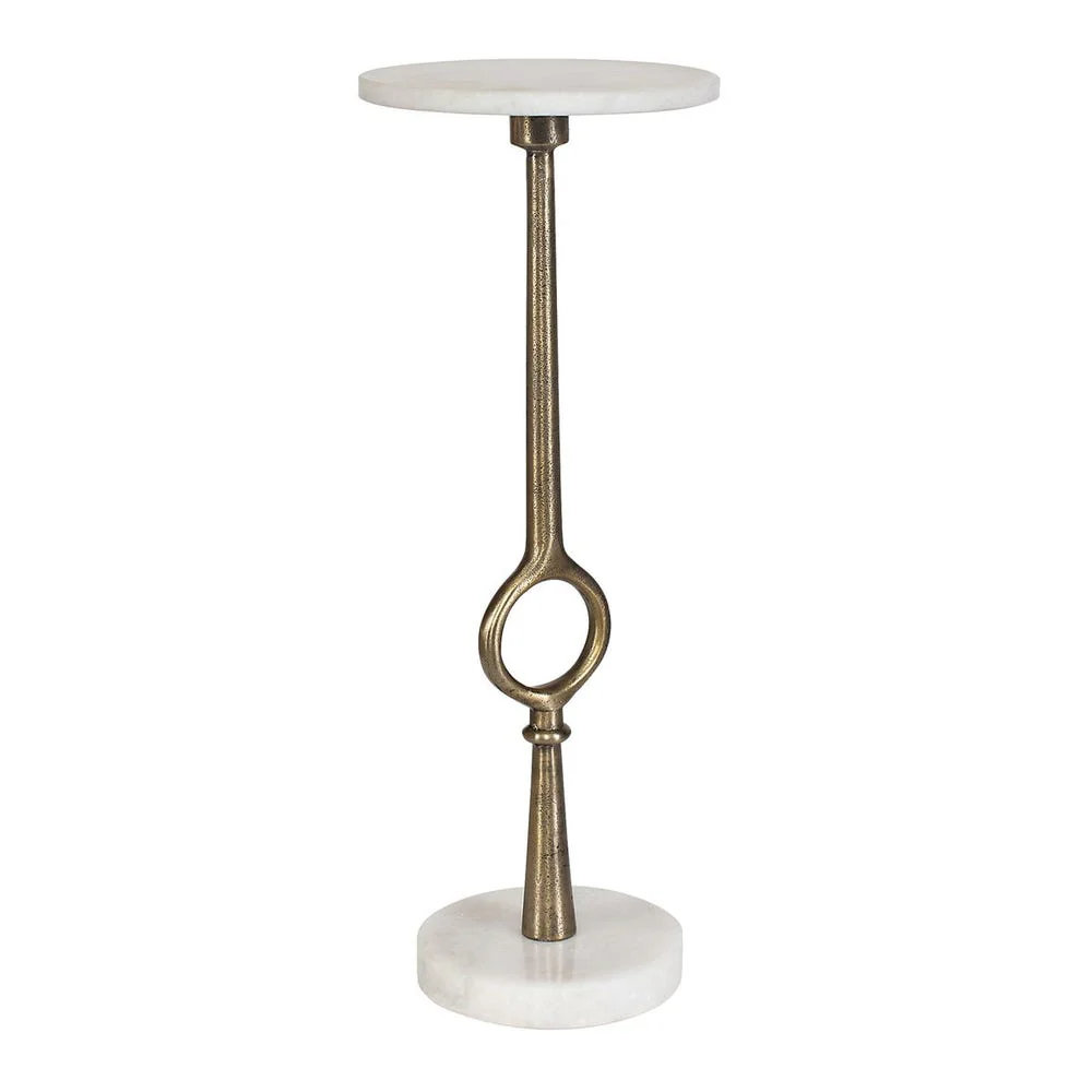 Casa Bella Living Antique Brass Base With Agaria White Marble Top Accent Table - Image 3