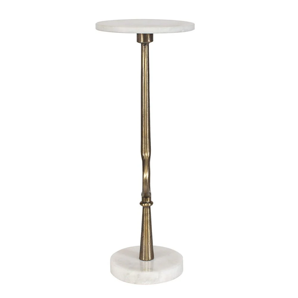 Casa Bella Living Antique Brass Base With Agaria White Marble Top Accent Table - Image 4