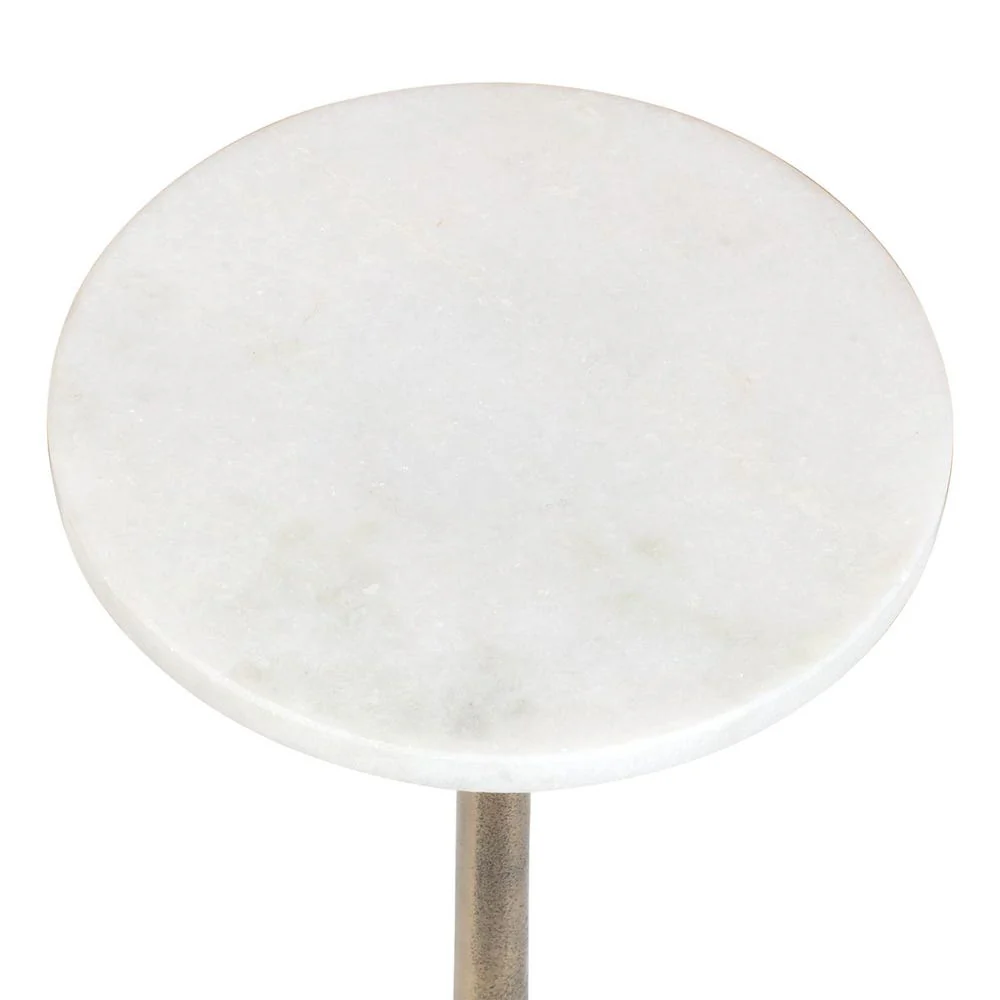 Casa Bella Living Antique Brass Base With Agaria White Marble Top Accent Table - Image 5