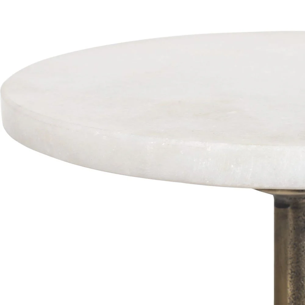 Casa Bella Living Antique Brass Base With Agaria White Marble Top Accent Table - Image 6