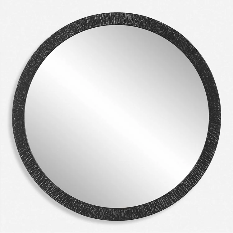 Casa Bella Living Black Textured Iron Round Mirror - Image 2