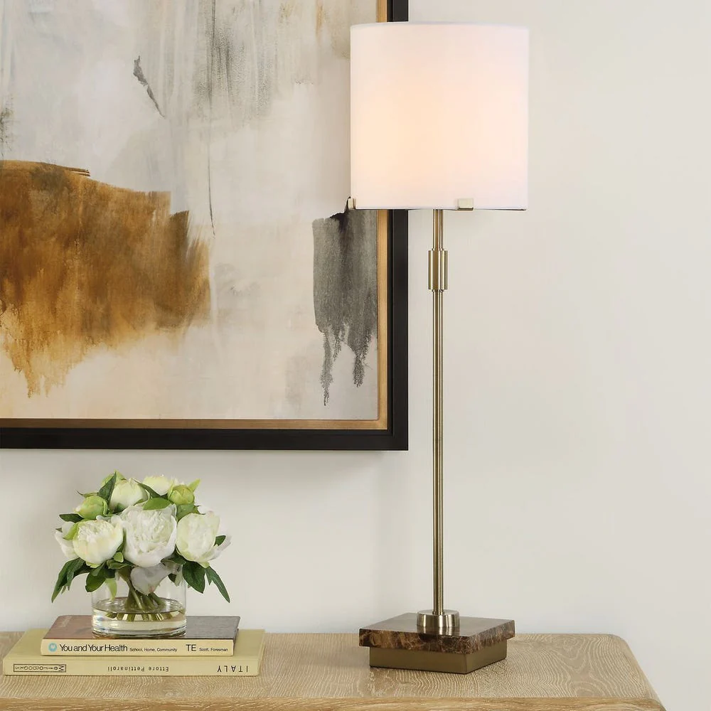 Casa Bella Living Brushed Gold Finish With Brown Marble Base Buffet Lamp - Image 3