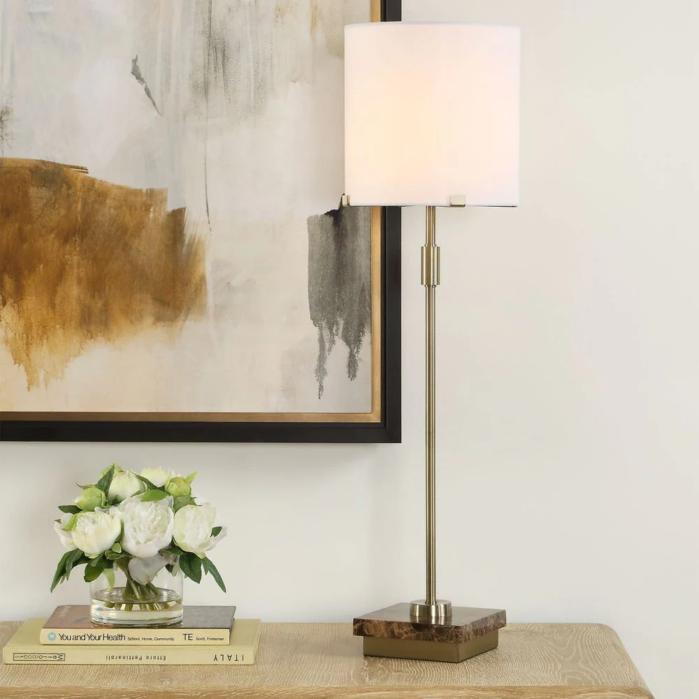 Casa Bella Living Brushed Gold Finish With Brown Marble Base Buffet Lamp - Image 4